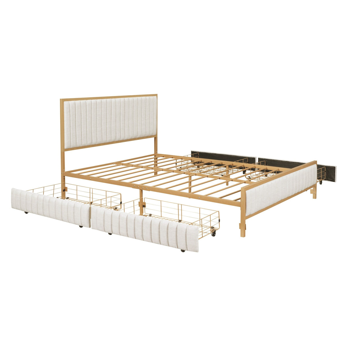 Linen Upholstered Bed Queen Size Platform Bed Frame w/ 4 Drawers