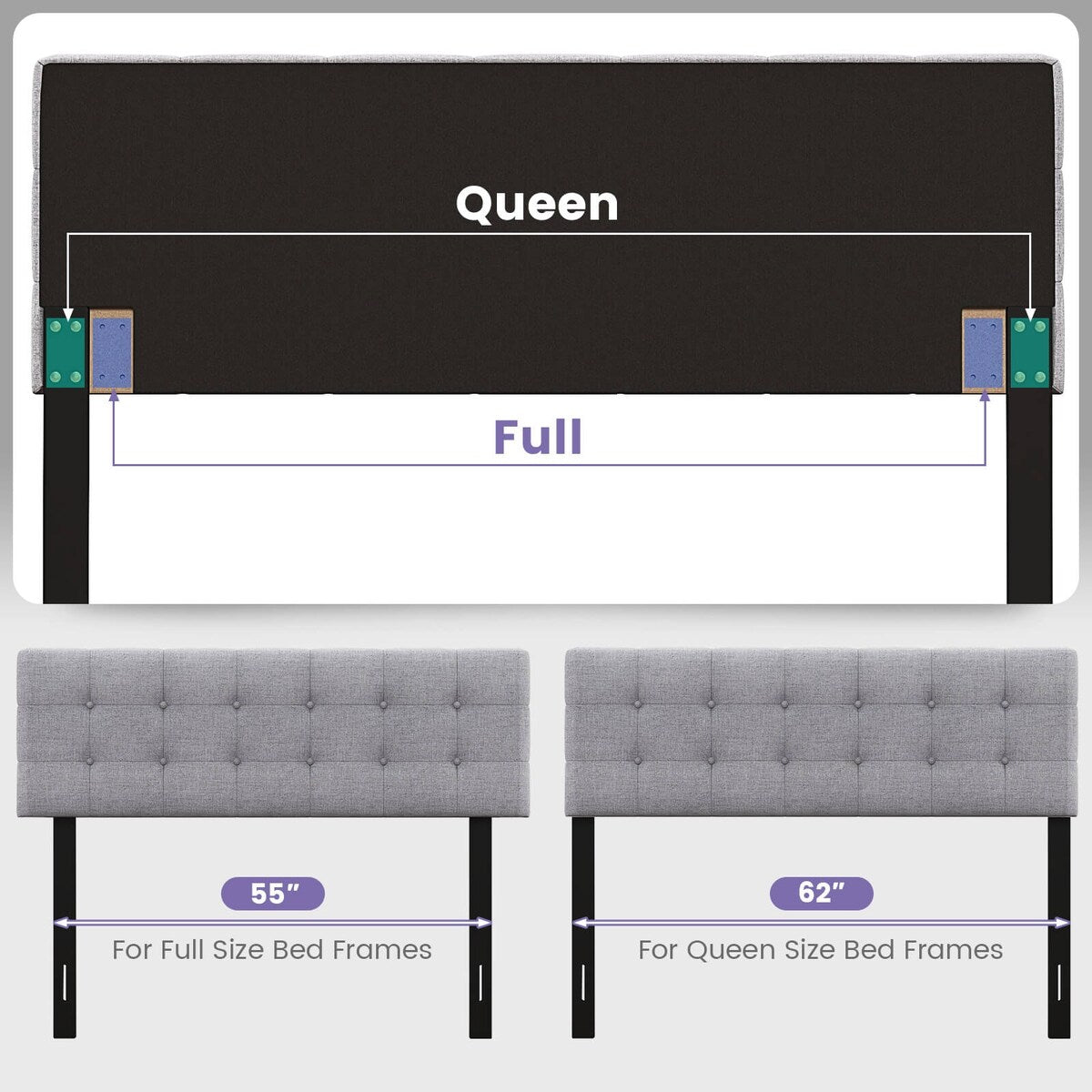 Modern Button Tufted Headboard with Rubber Wood Legs