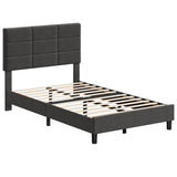 Linen Upholstered Twin Bed Frames with Solid Wooden Slats Support