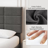 Linen Upholstered Twin Bed Frames with Solid Wooden Slats Support