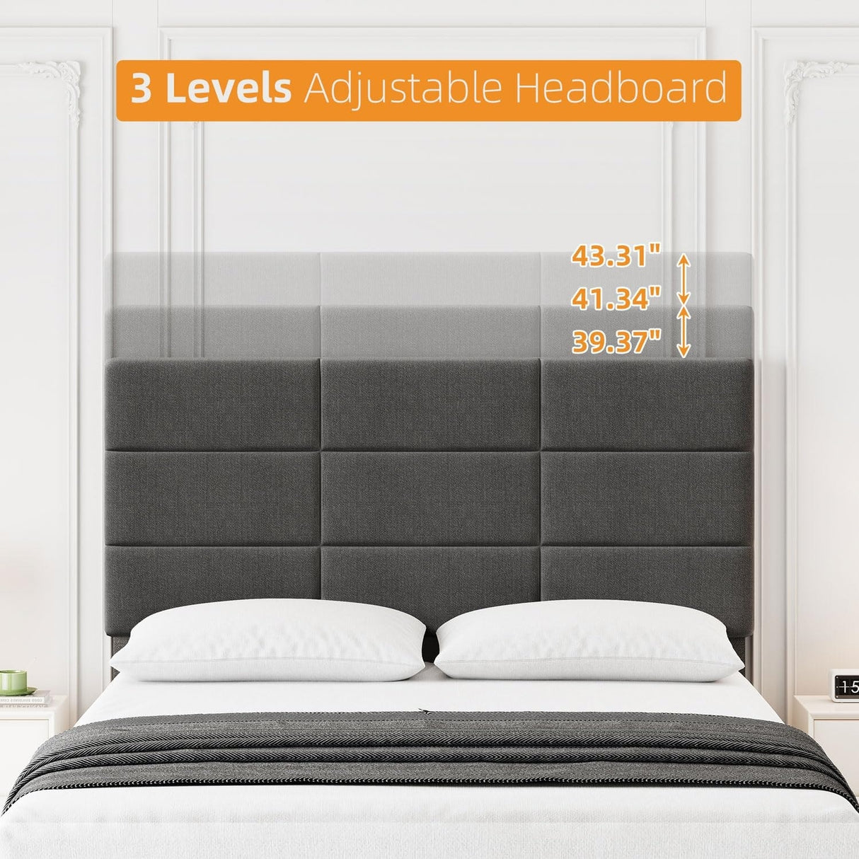 Linen Upholstered Twin Bed Frames with Solid Wooden Slats Support