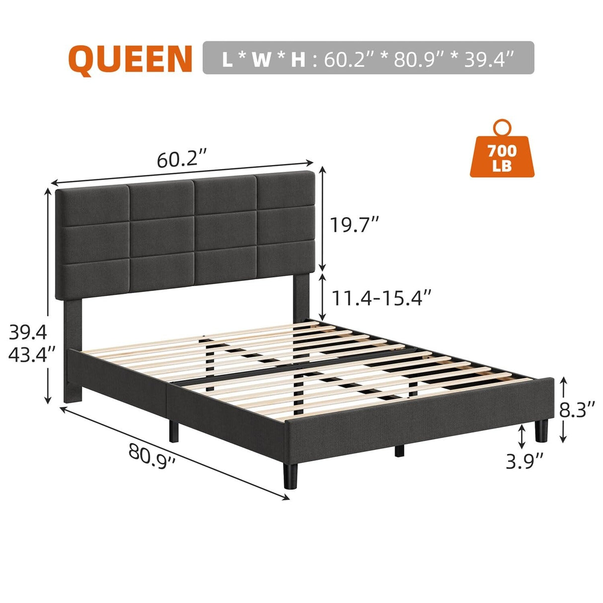 Linen Upholstered Twin Bed Frames with Solid Wooden Slats Support
