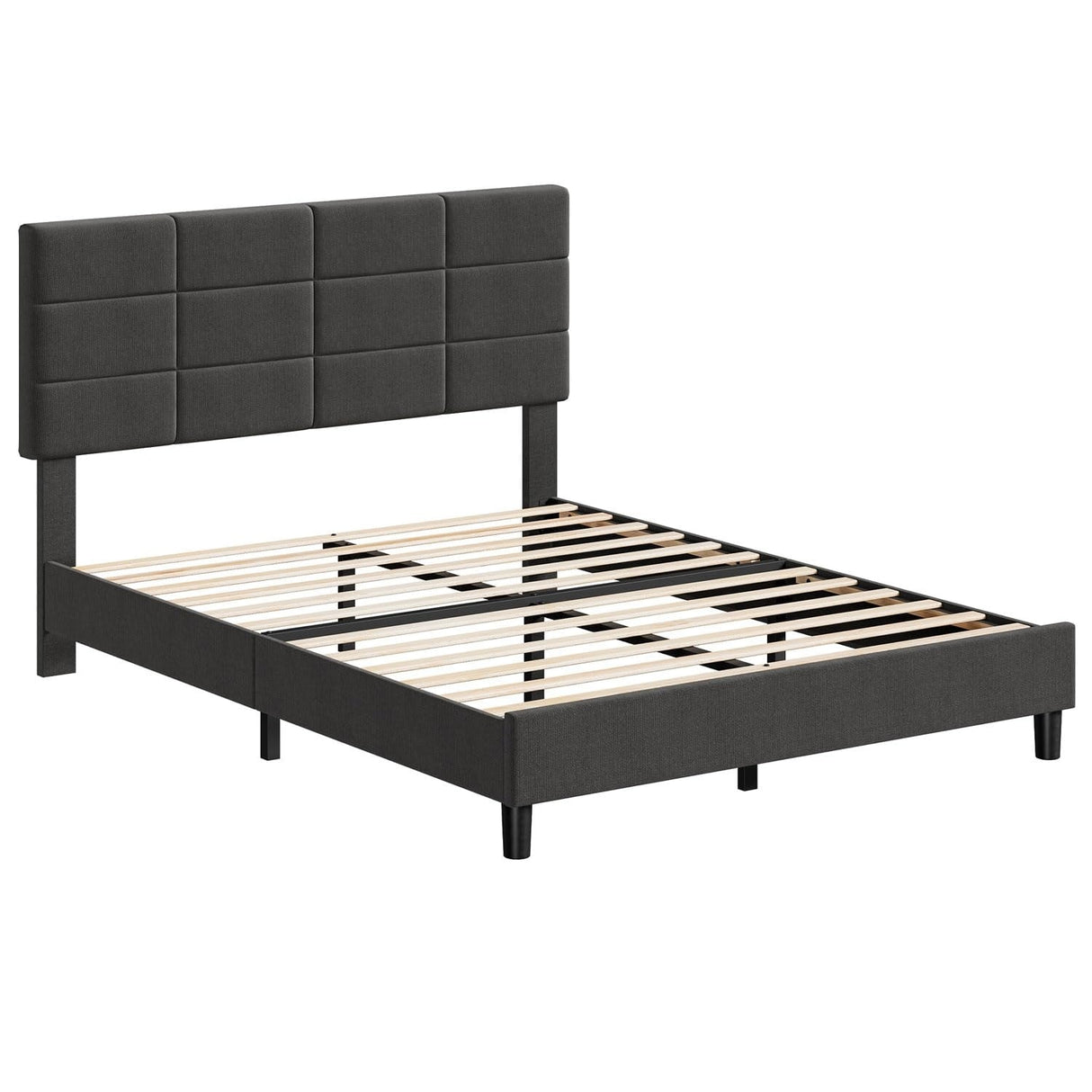 Linen Upholstered Twin Bed Frames with Solid Wooden Slats Support
