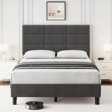 Linen Upholstered Twin Bed Frames with Solid Wooden Slats Support