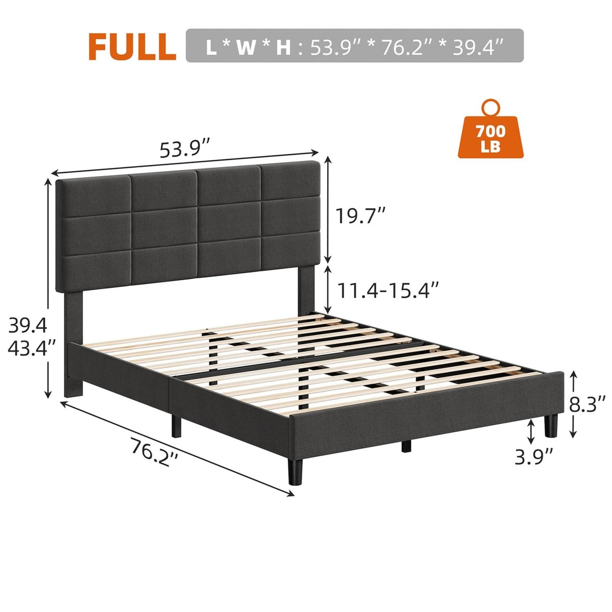 Linen Upholstered Twin Bed Frames with Solid Wooden Slats Support