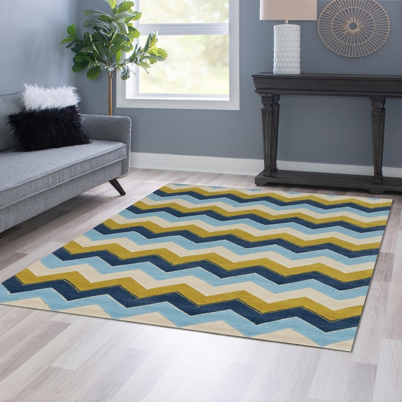 Linon Trio Collection Chevron Blue Area Rug