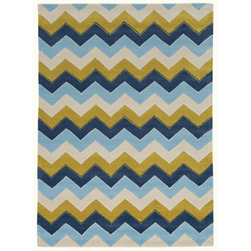 Linon Trio Collection Chevron Blue Area Rug