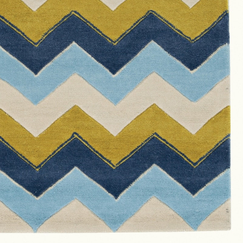 Linon Trio Collection Chevron Blue Area Rug