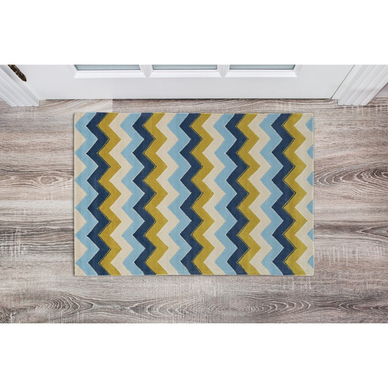 Linon Trio Collection Chevron Blue Area Rug