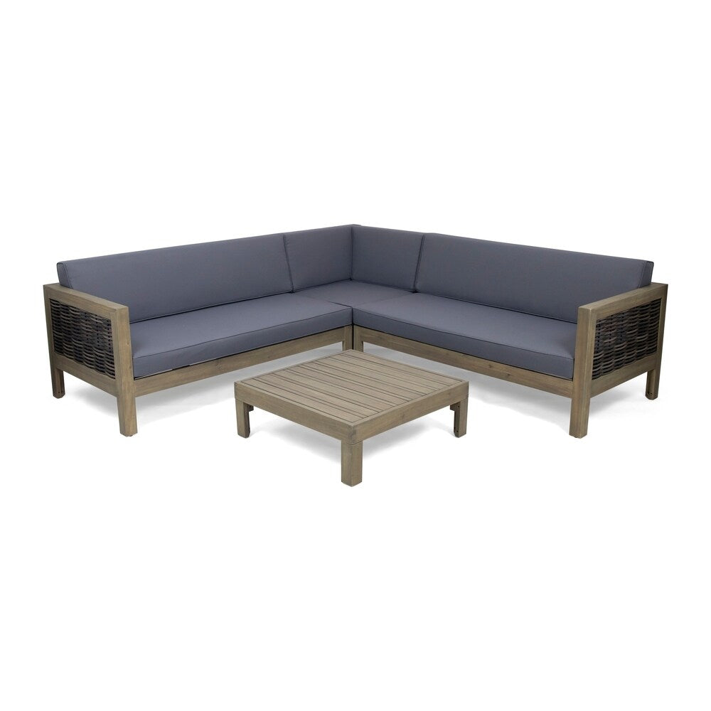 Linwood Outdoor 4-piece Wood Sectional Sofa Set by Christopher Knight Home