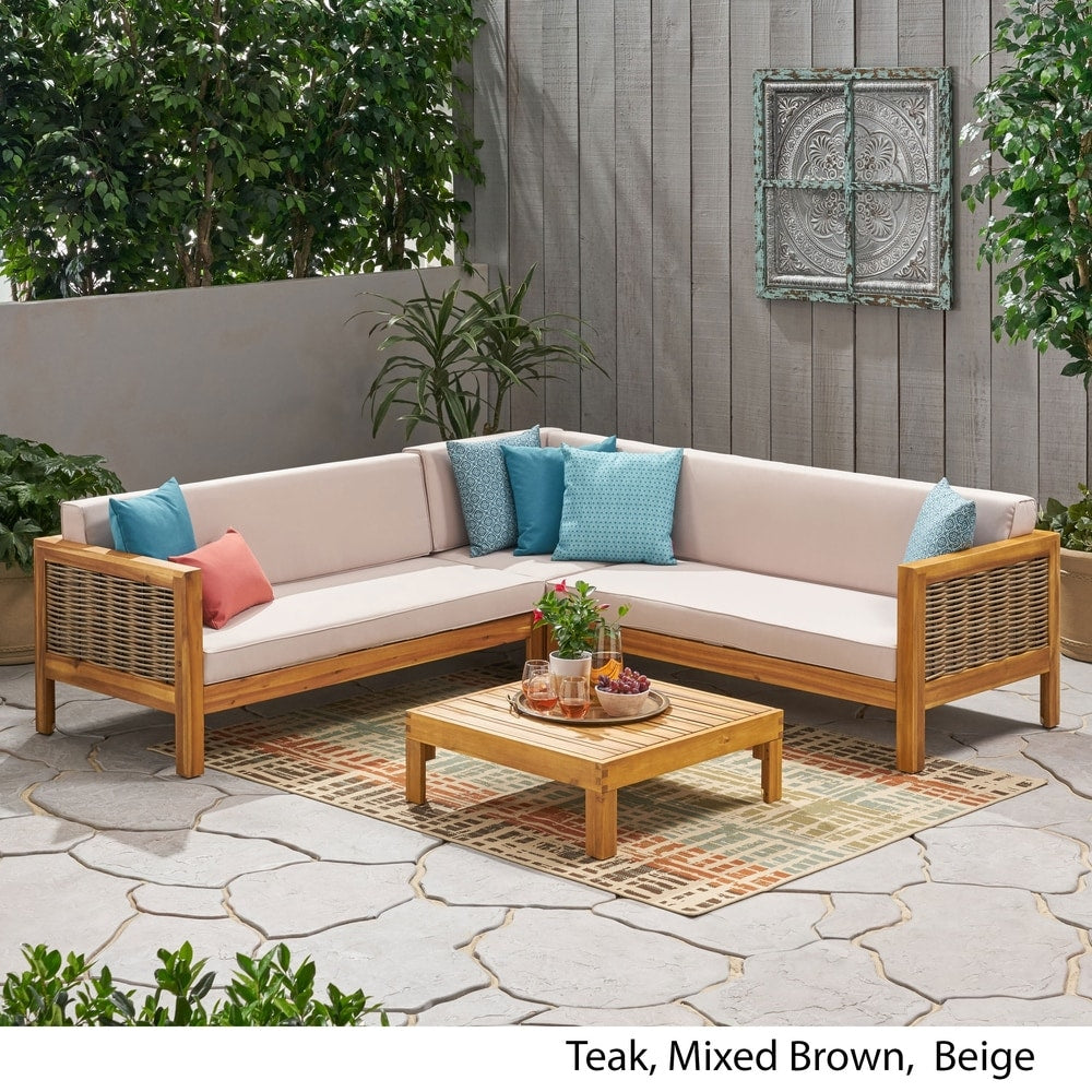 Linwood Outdoor 4-piece Wood Sectional Sofa Set by Christopher Knight Home