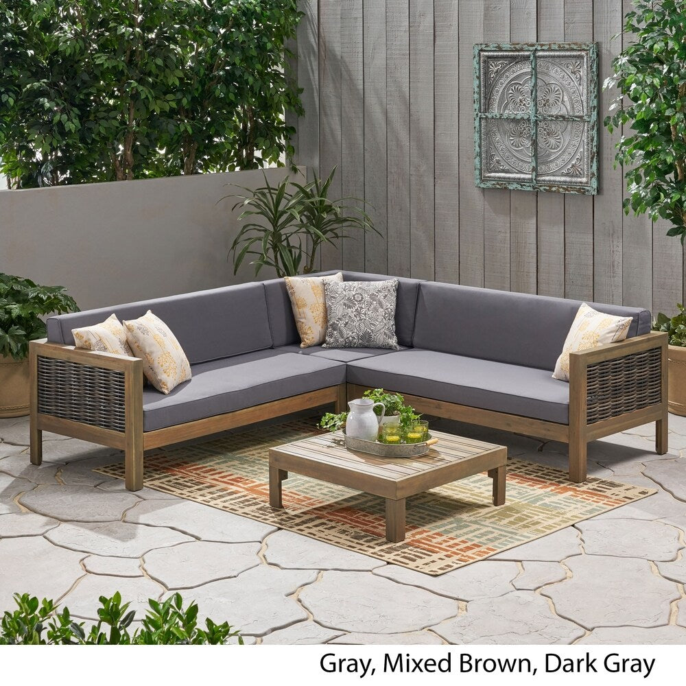 Linwood Outdoor 4-piece Wood Sectional Sofa Set by Christopher Knight Home