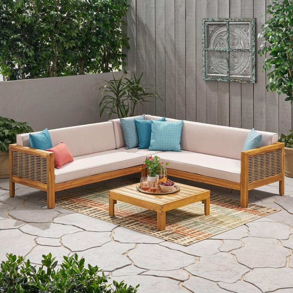 Linwood Outdoor 4-piece Wood Sectional Sofa Set by Christopher Knight Home