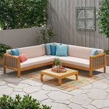 Linwood Outdoor 4-piece Wood Sectional Sofa Set by Christopher Knight Home