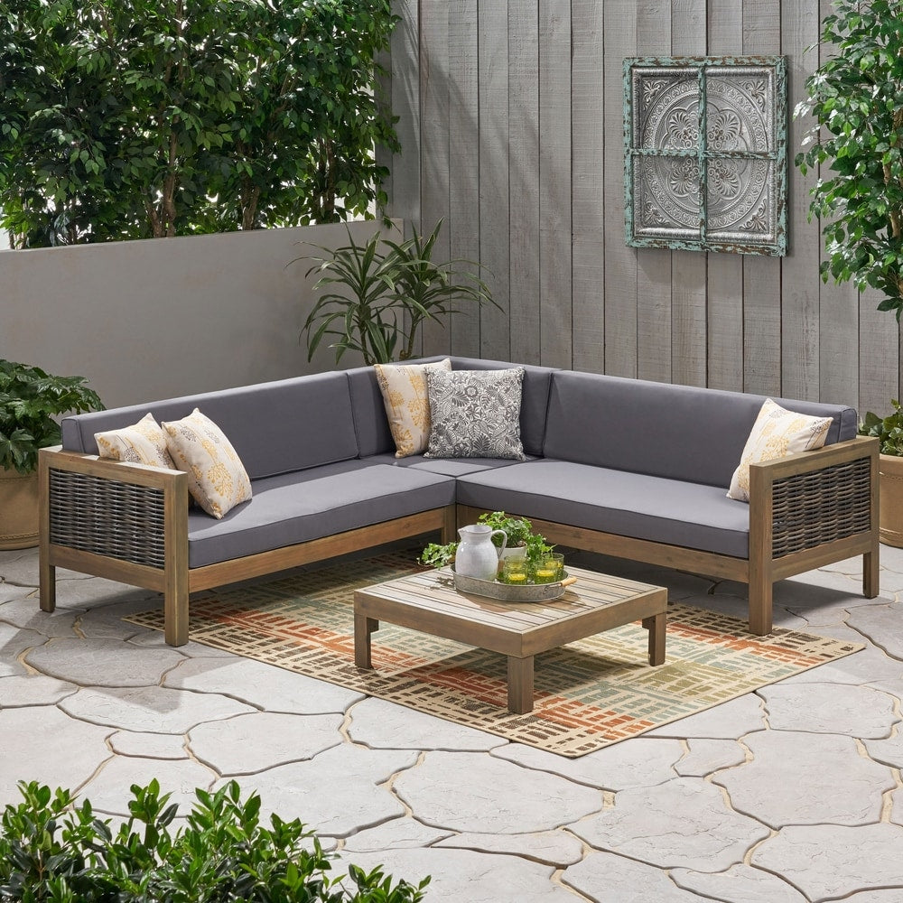 Linwood Outdoor 4-piece Wood Sectional Sofa Set by Christopher Knight Home