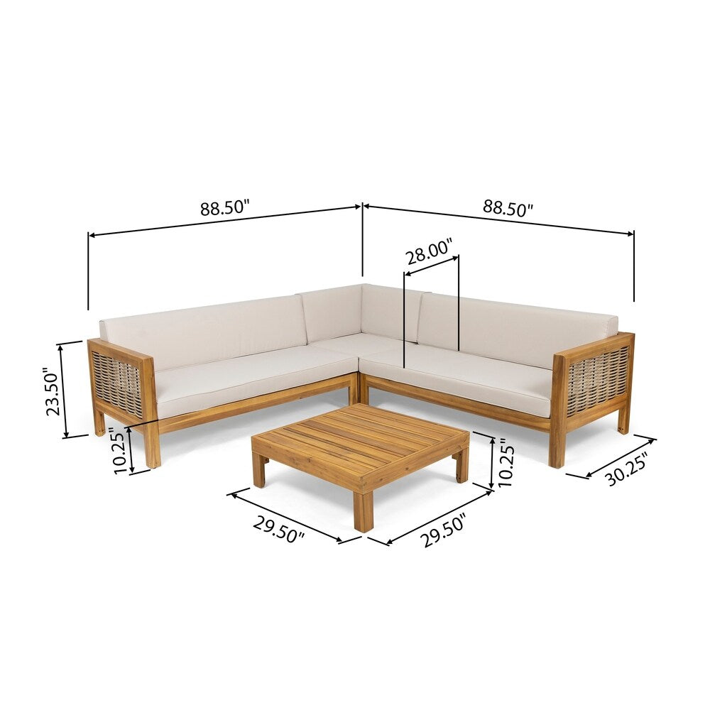 Linwood Outdoor 4-piece Wood Sectional Sofa Set by Christopher Knight Home