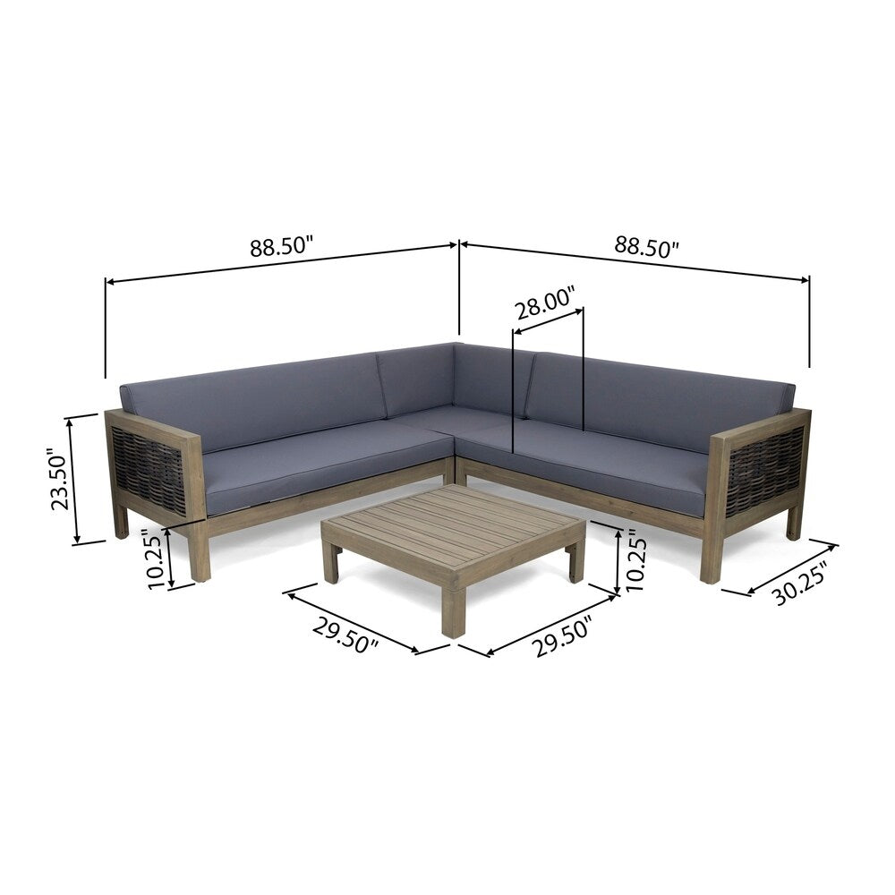 Linwood Outdoor 4-piece Wood Sectional Sofa Set by Christopher Knight Home