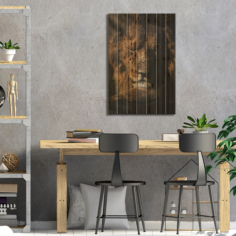 Lion Sunshine Print On Wood by Milos Karanovic - Multi-Color