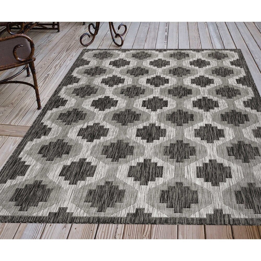 Churchill Black Geo Indoor/ Outdoor Rug by Havenside Home