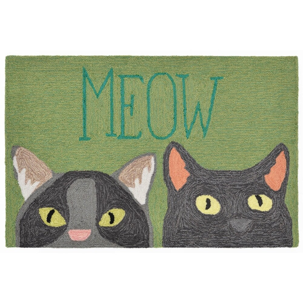 Liora Manne Frontporch Meow Indoor/Outdoor Rug Green 20"X30"