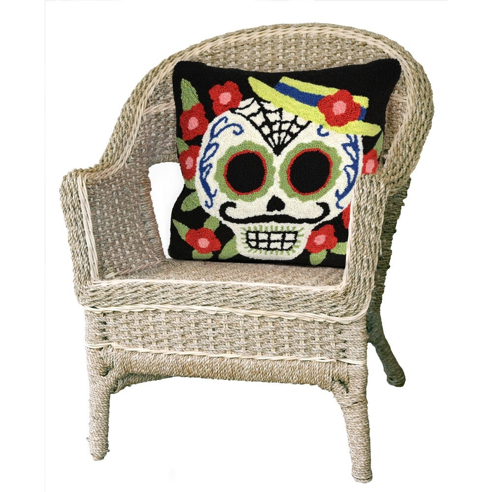 Liora Manne Frontporch Mr. Muerto Indoor/Outdoor Pillow Black 18" Square