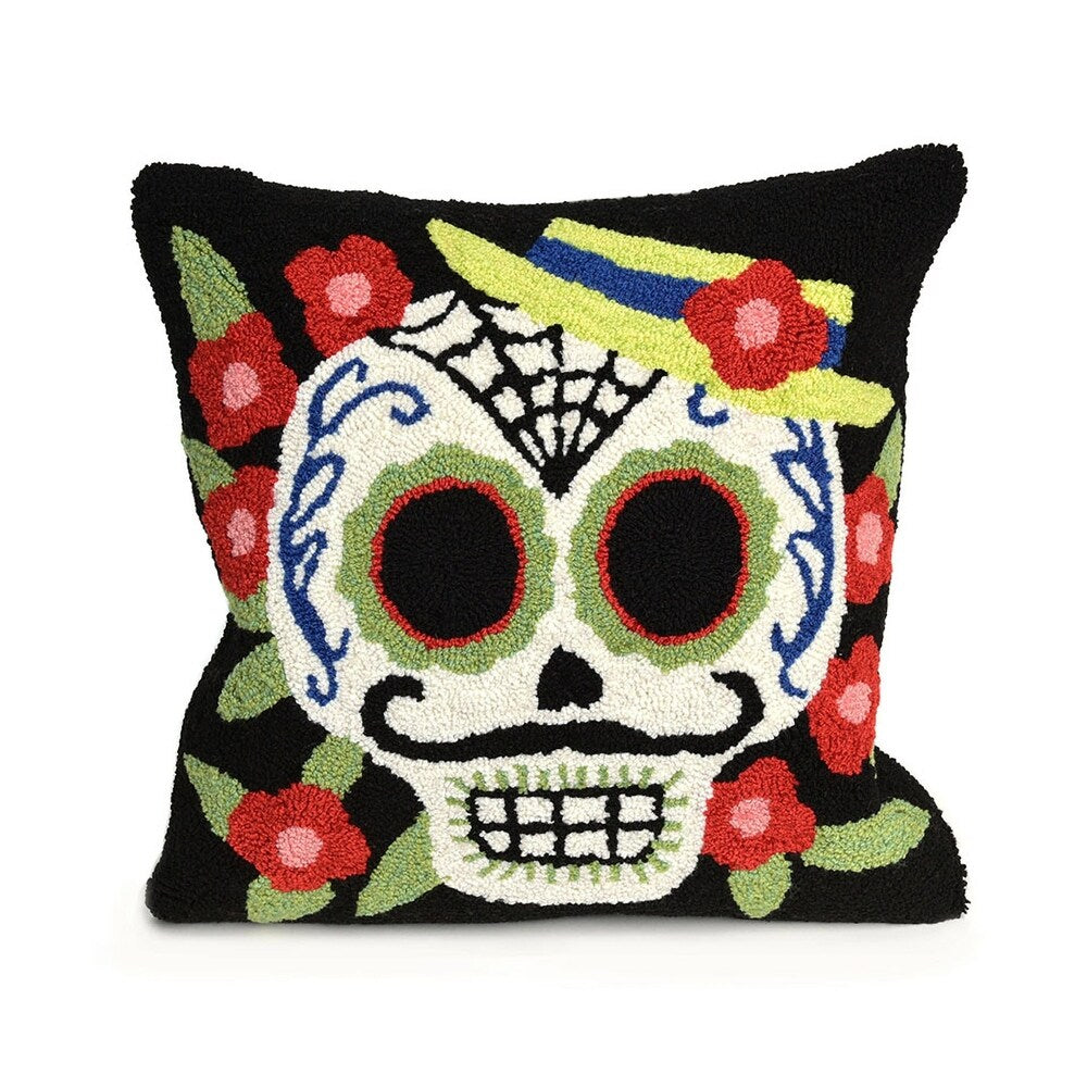 Liora Manne Frontporch Mr. Muerto Indoor/Outdoor Pillow Black 18" Square