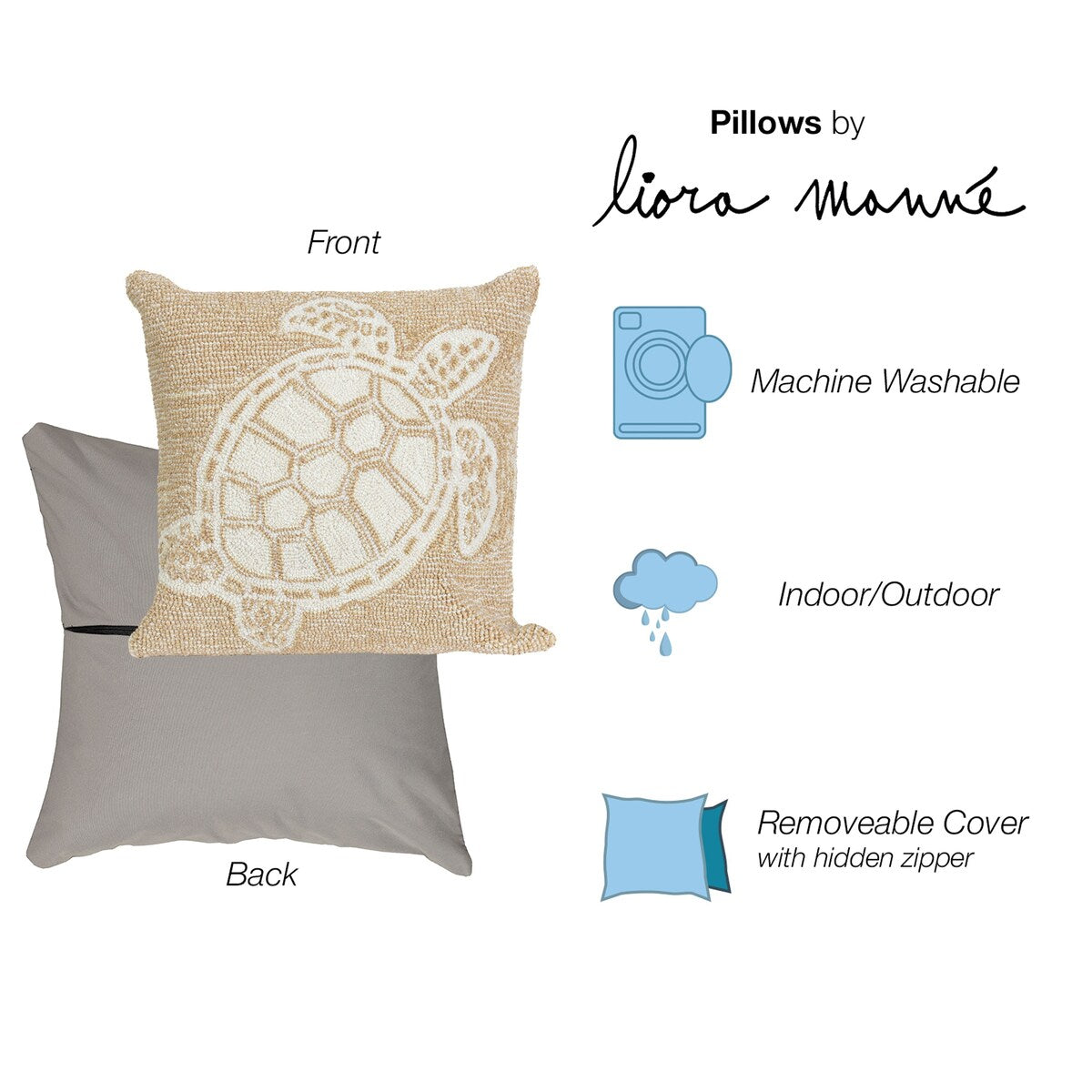 Liora Manne Frontporch Turtle Indoor/Outdoor Pillow Neutral 18" Square
