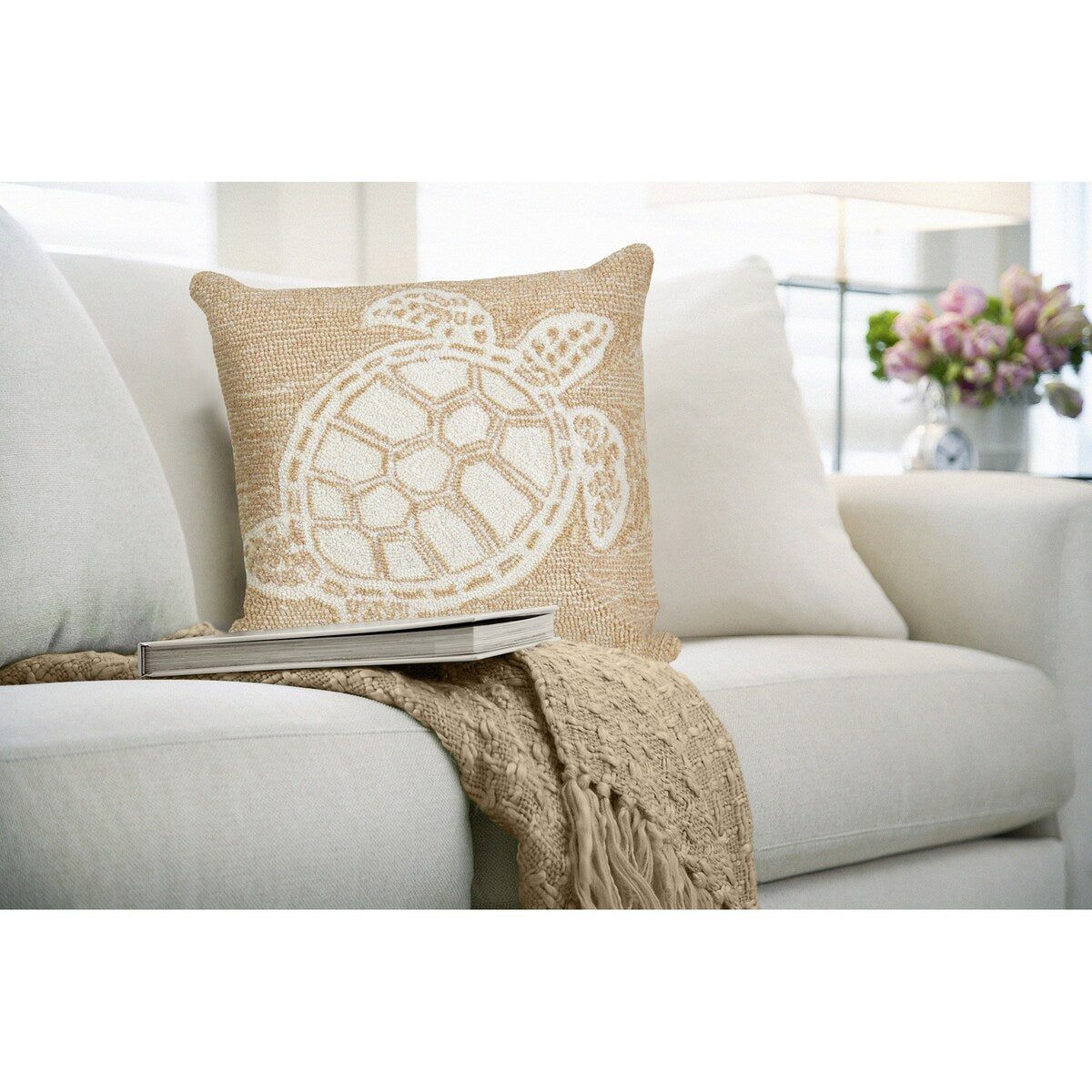Liora Manne Frontporch Turtle Indoor/Outdoor Pillow Neutral 18" Square