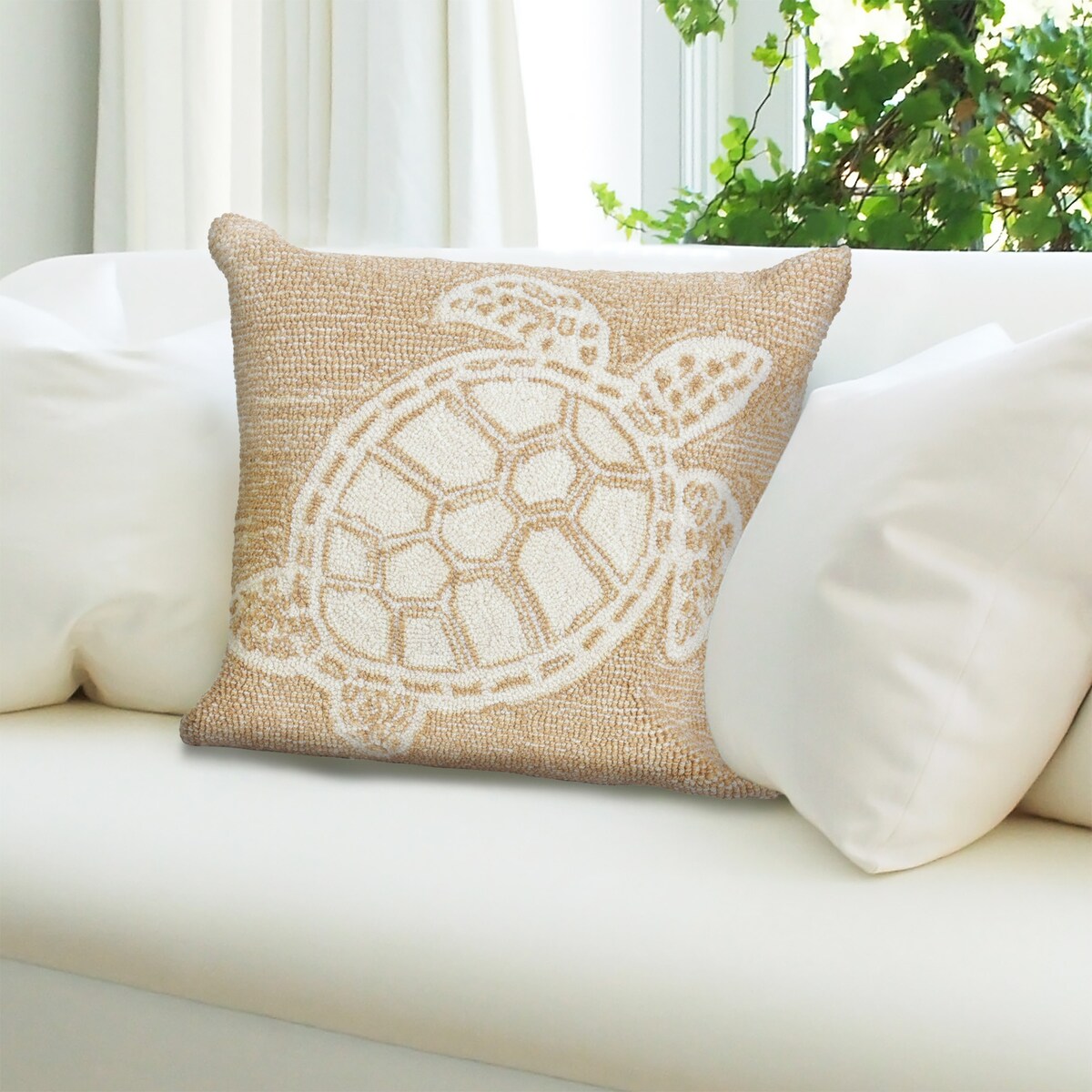 Liora Manne Frontporch Turtle Indoor/Outdoor Pillow Neutral 18" Square