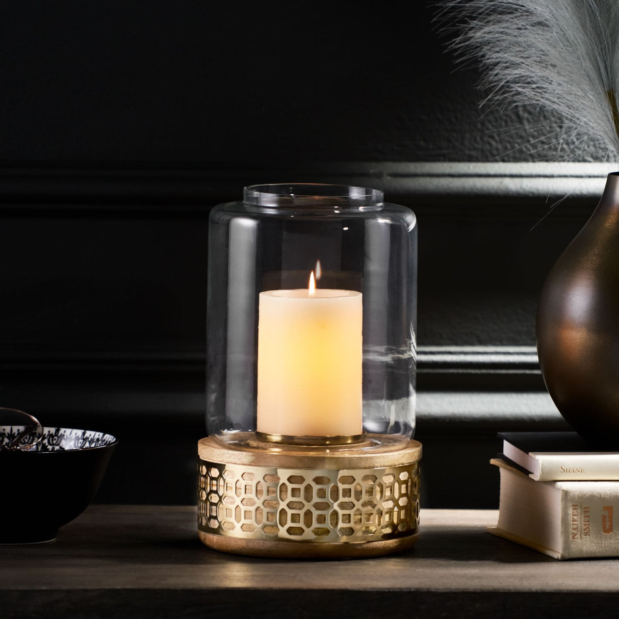 Lippert Boho Handcrafted Mango Wood Hurricane Candle Holder by Christopher Knight Home - 6.50" L x 6.50" W x 10.25" H