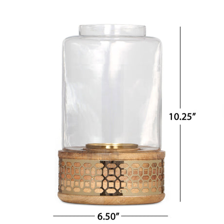 Lippert Boho Handcrafted Mango Wood Hurricane Candle Holder by Christopher Knight Home - 6.50" L x 6.50" W x 10.25" H