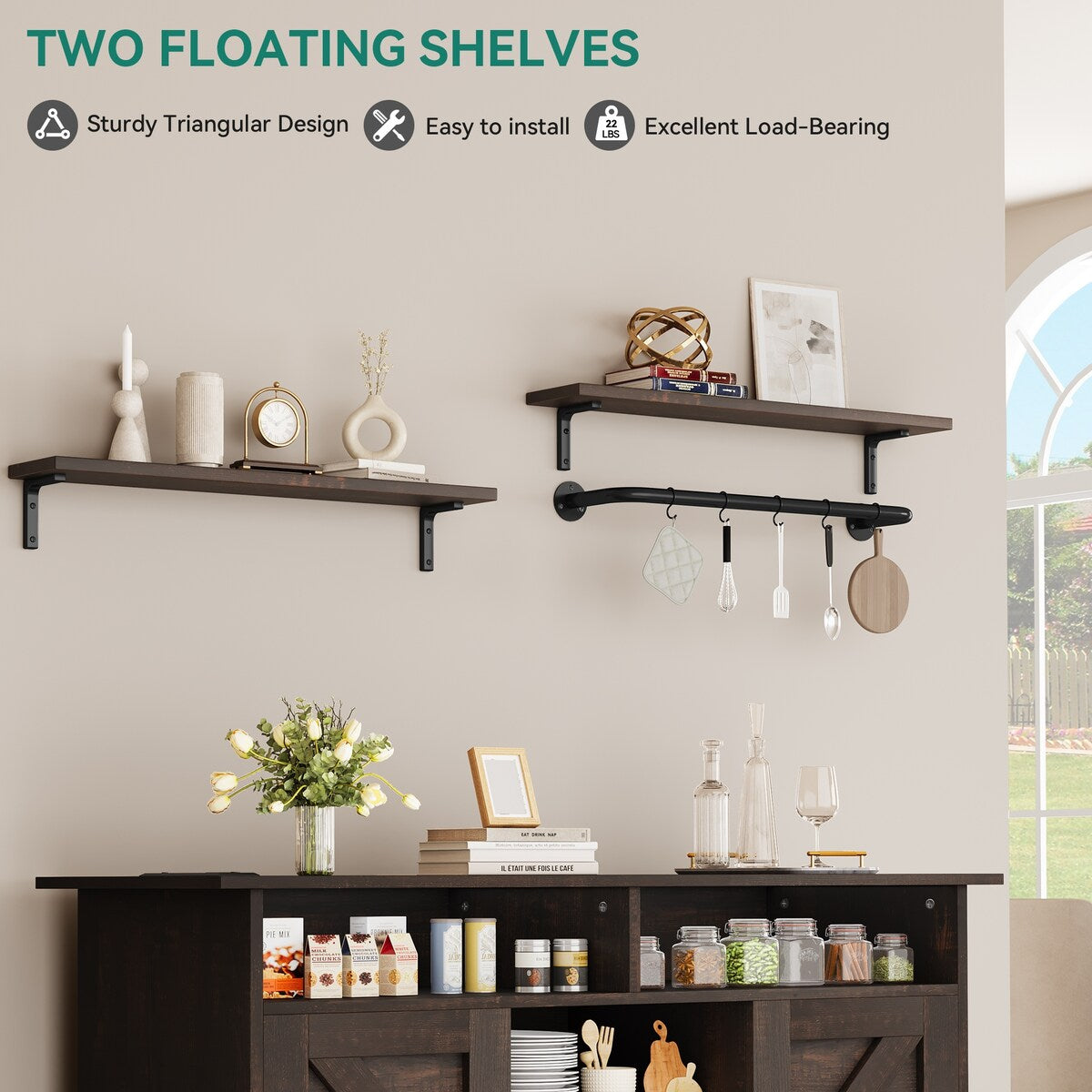 Liquor Bar Cabinet All-In-One Wine Sideboard Floating Storage w/ Bottle Rack