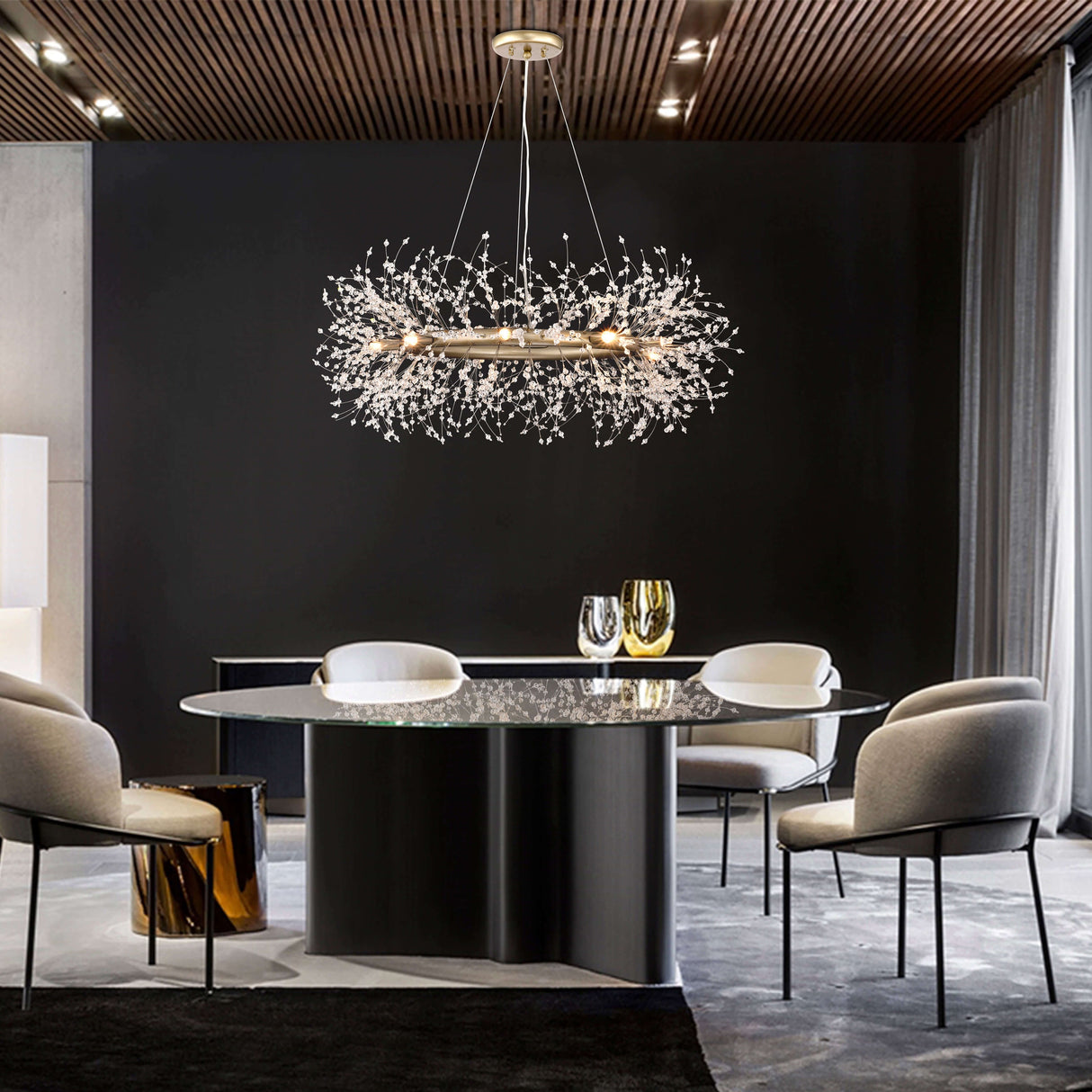 Liria 9-Light Brushed Silver-ish Champagne Beads Firework Chandelier