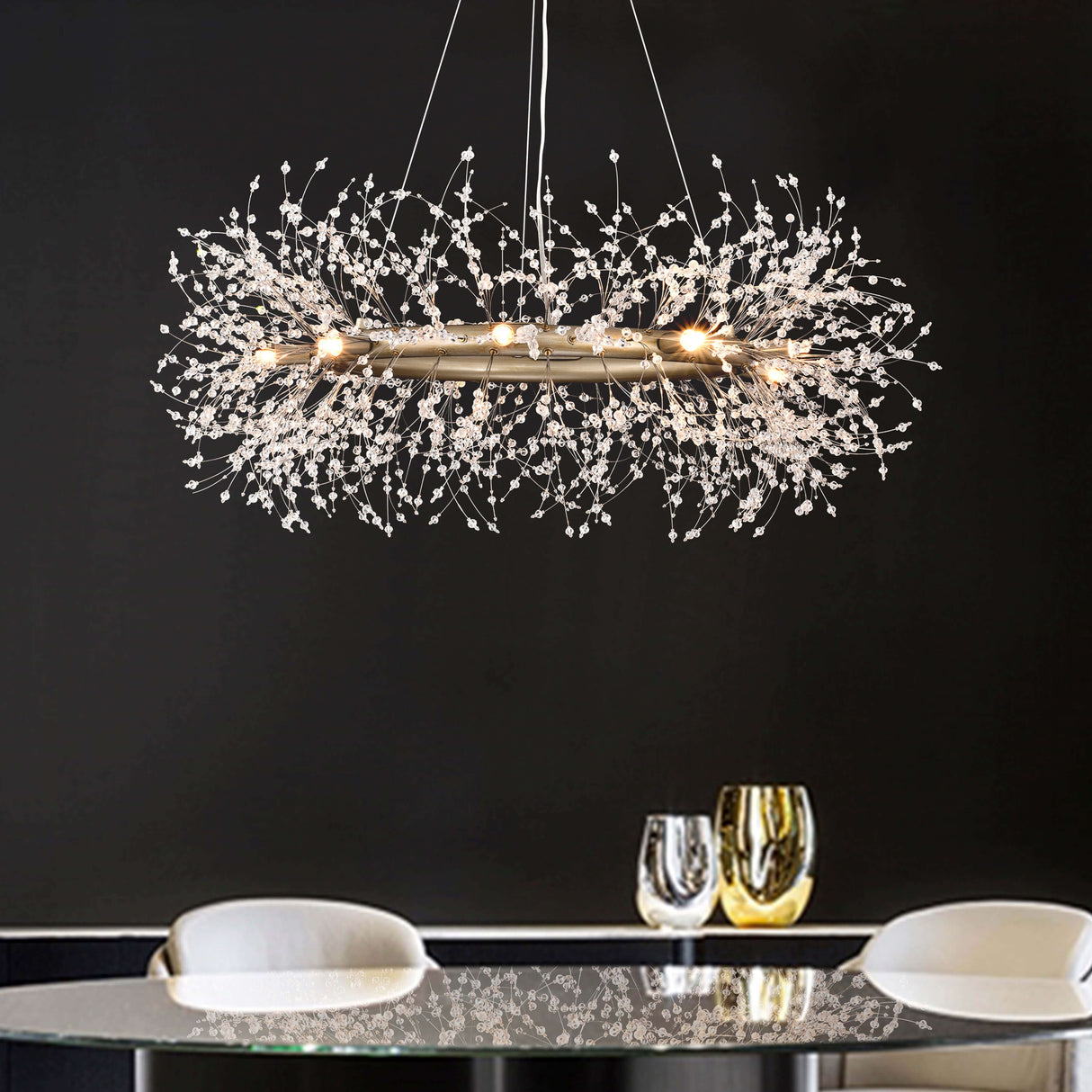 Liria 9-Light Brushed Silver-ish Champagne Beads Firework Chandelier