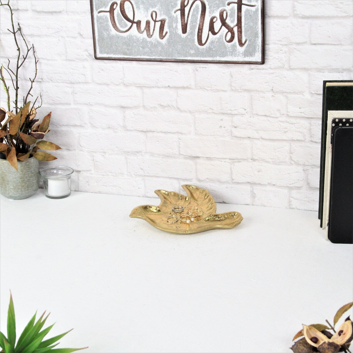 Lirondelle Gold Cast Iron Dove Decor Dish