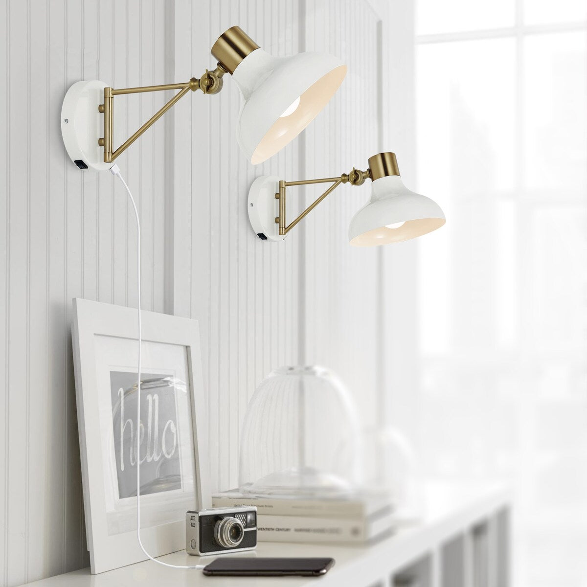 Lisa Swing Arm 1-Light Modern Midcentury Iron USB Charging Port LED Sconce, by JONATHAN Y