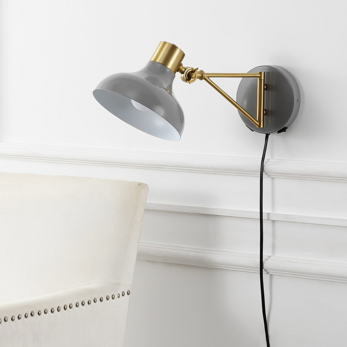 Lisa Swing Arm 1-Light Modern Midcentury Iron USB Charging Port LED Sconce, by JONATHAN Y
