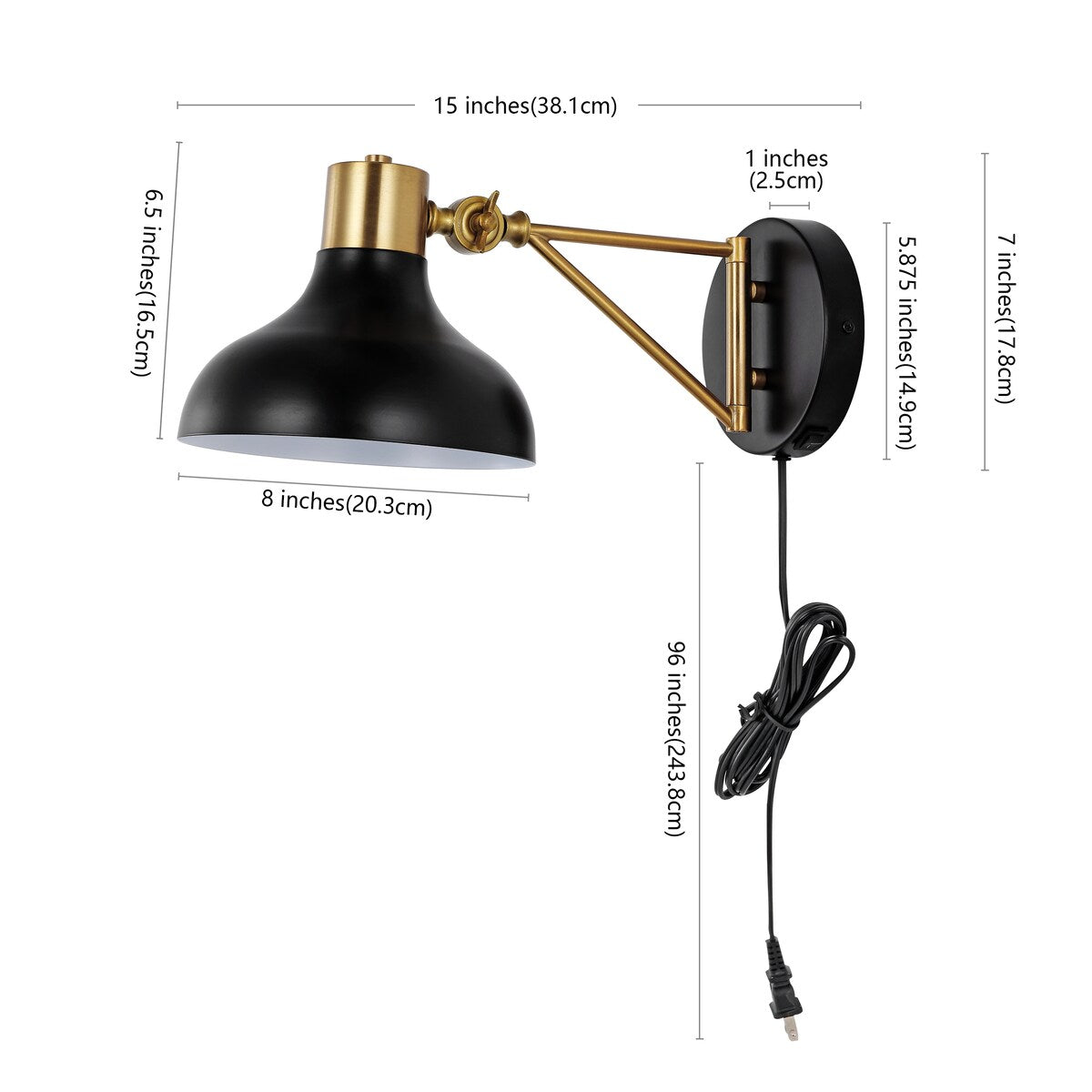 Lisa Swing Arm 1-Light Modern Midcentury Iron USB Charging Port LED Sconce, by JONATHAN Y