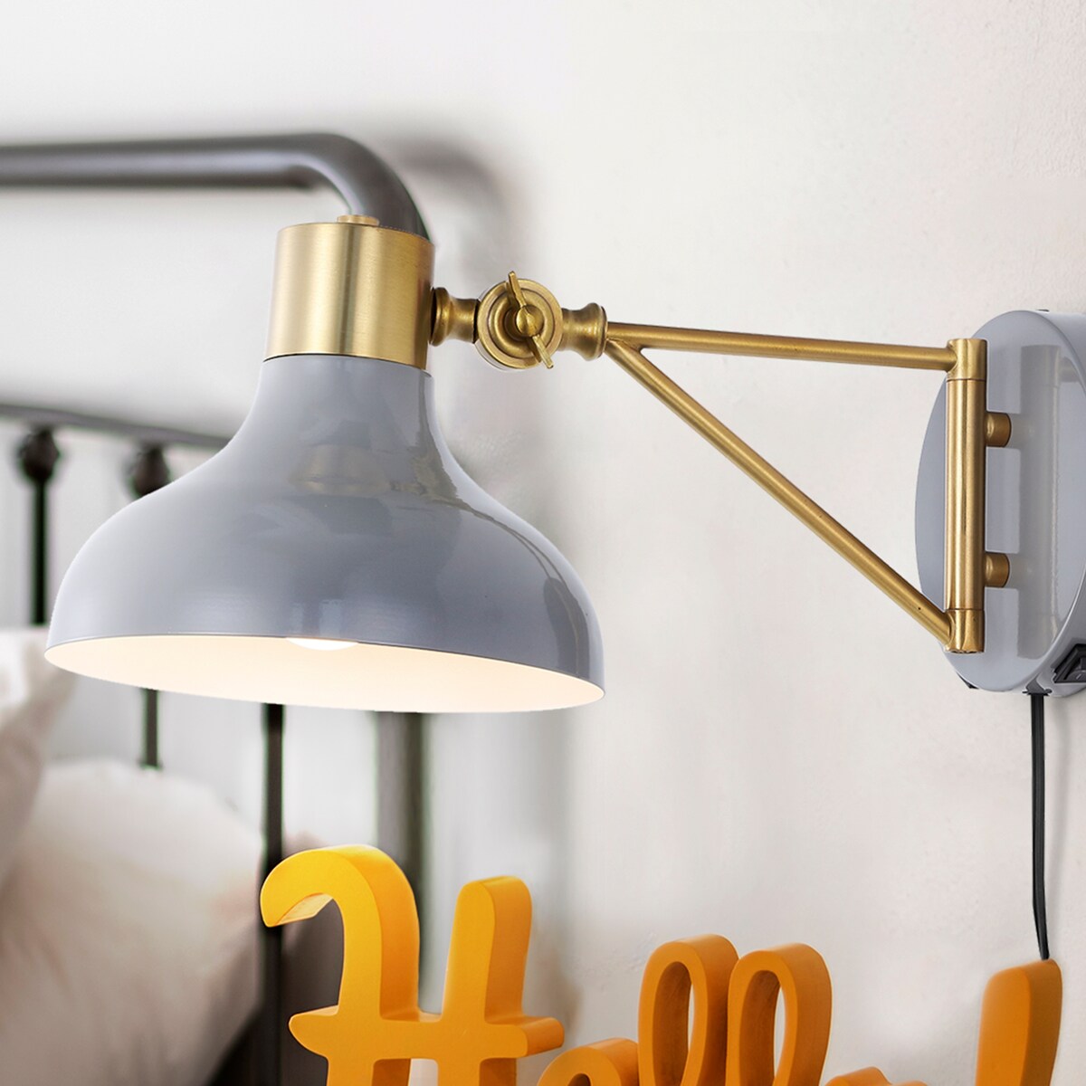 Lisa Swing Arm 1-Light Modern Midcentury Iron USB Charging Port LED Sconce, by JONATHAN Y