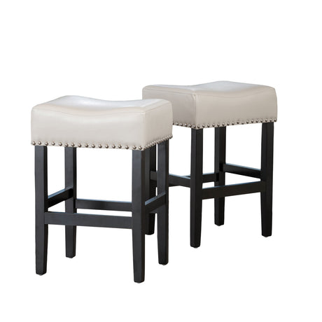Lisette 26-inch Backless Ivory Leather Counter Stool (Set of 2) by Christopher Knight Home - 18.00" D x 15.50" W x 26.00" H