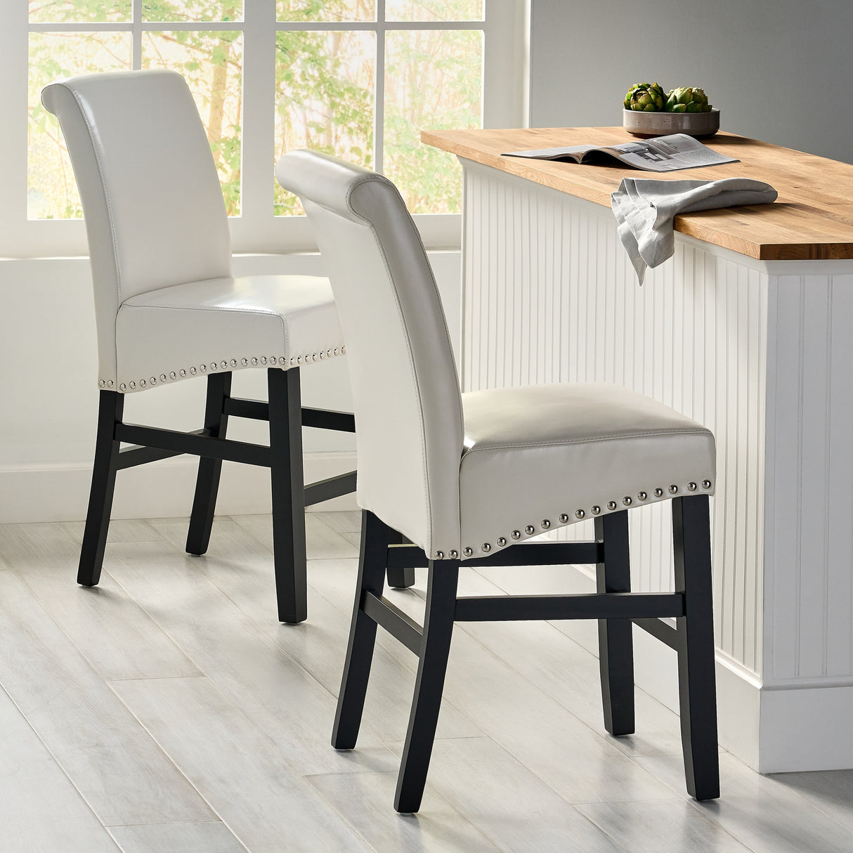 Lisette 41-inch Leather Counter Stool (Set of 2) by Christopher Knight Home
