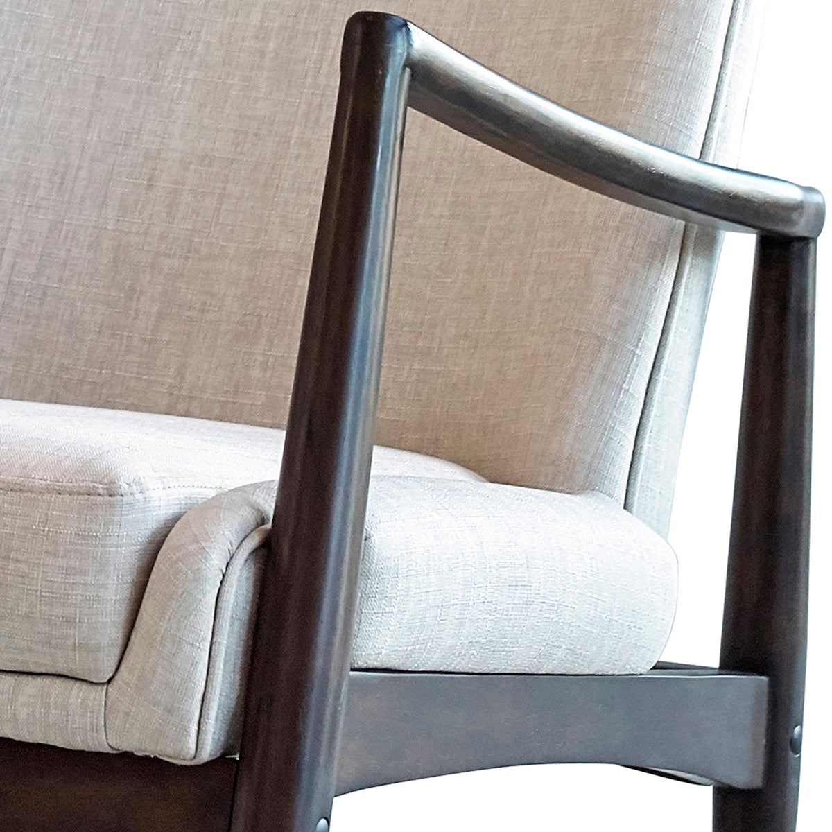 Lisette Beige Upholstered Rocking Chair with Wooden Arm