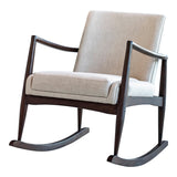 Lisette Beige Upholstered Rocking Chair with Wooden Arm