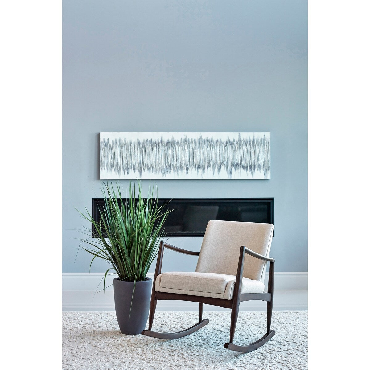 Lisette Beige Upholstered Rocking Chair with Wooden Arm