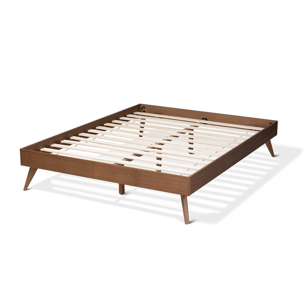 Lissette Mid-Century Modern Walnut Brown Finished Wood Full Size Platform Bed Frame