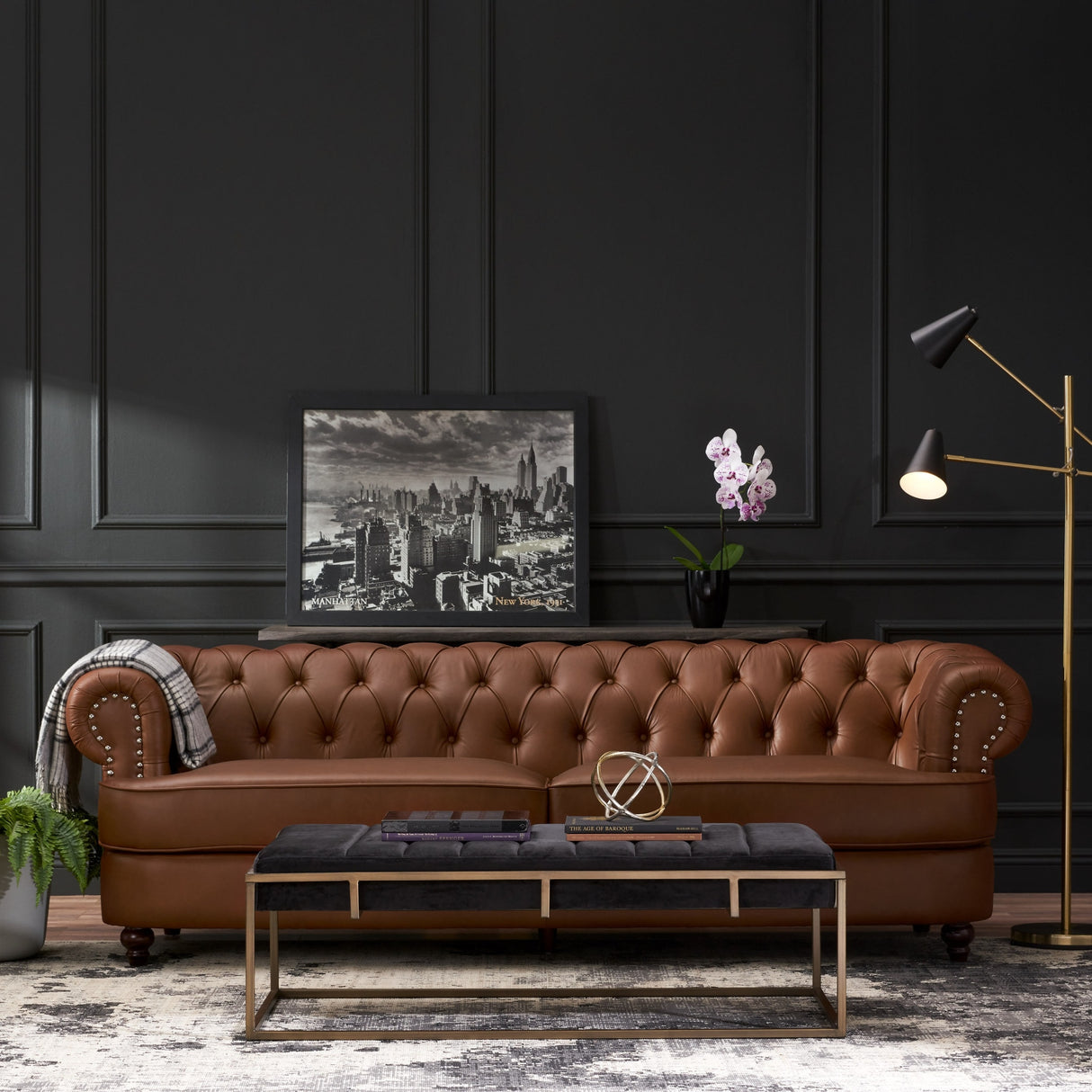 Litch Chesterfield Leather Tufted 3 Seater Top Grain Sofa by Christopher Knight Home