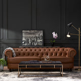 Litch Chesterfield Leather Tufted 3 Seater Top Grain Sofa by Christopher Knight Home