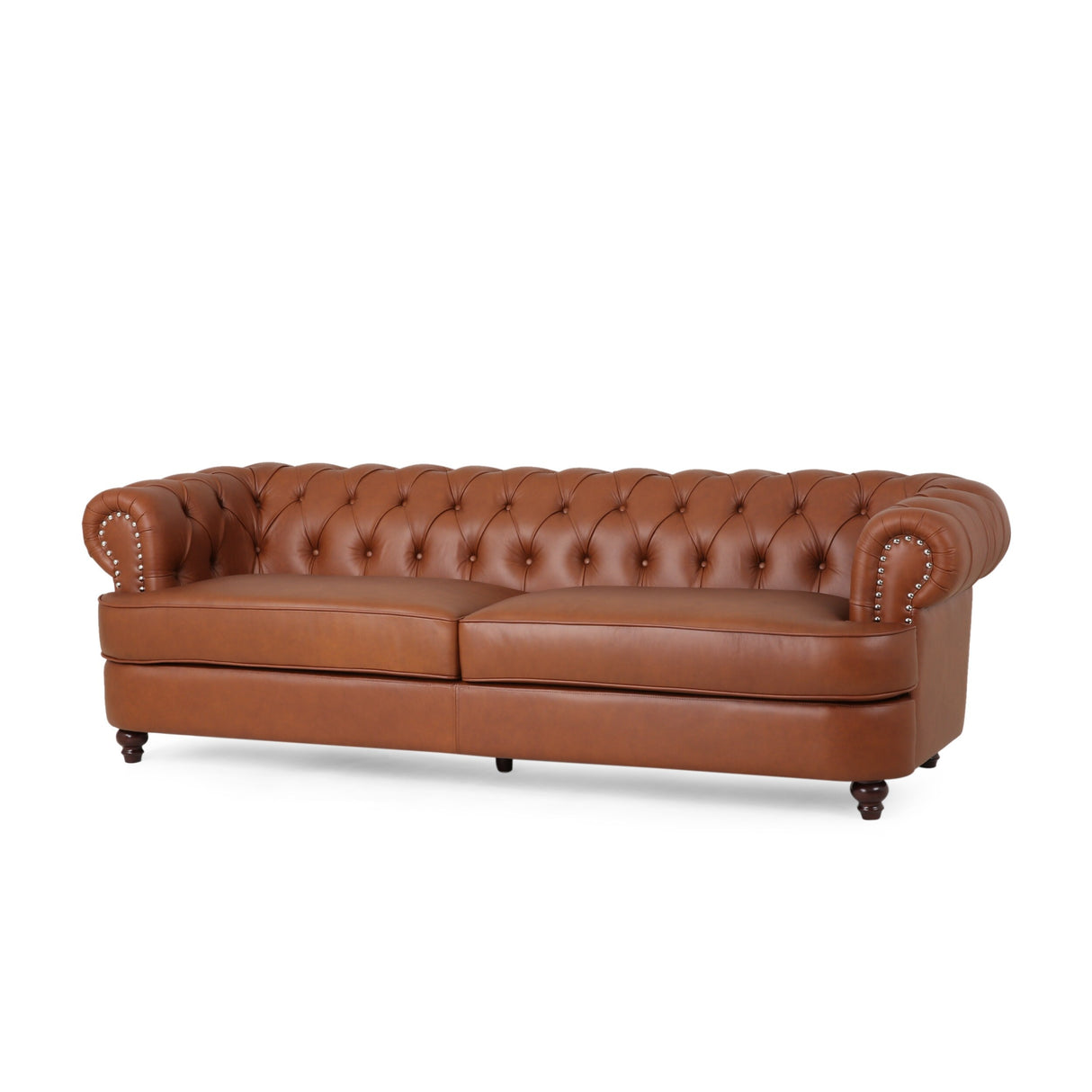 Litch Chesterfield Leather Tufted 3 Seater Top Grain Sofa by Christopher Knight Home
