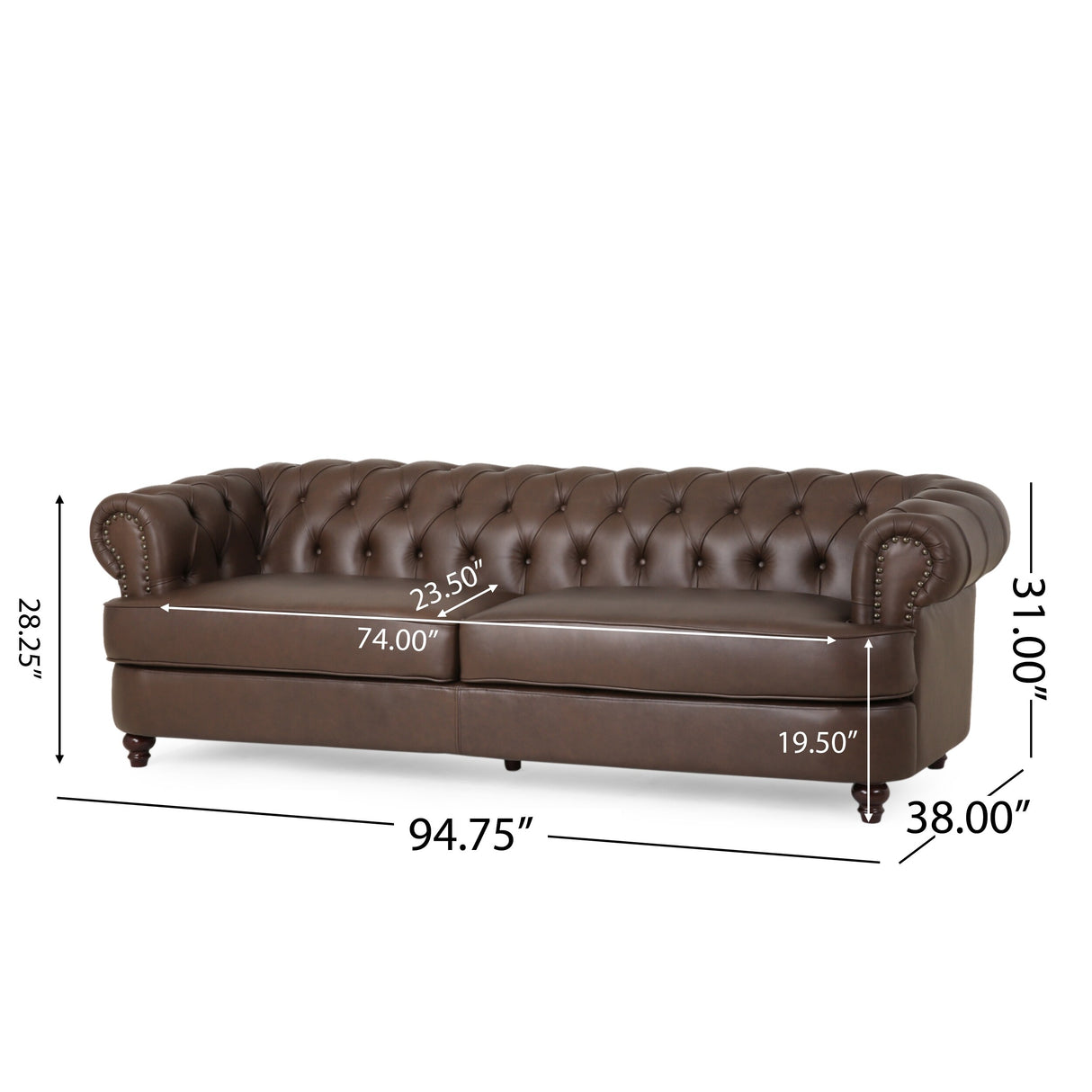 Litch Chesterfield Leather Tufted 3 Seater Top Grain Sofa by Christopher Knight Home