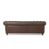 Litch Chesterfield Leather Tufted 3 Seater Top Grain Sofa by Christopher Knight Home